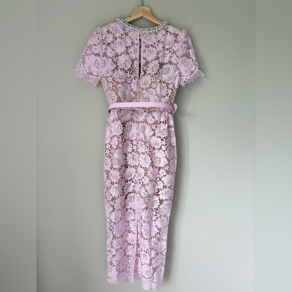 NEW Self-Portrait Fine Lace Pearl Midi Dress in Pink | UK 10 / US 6 - Picture 11 of 16